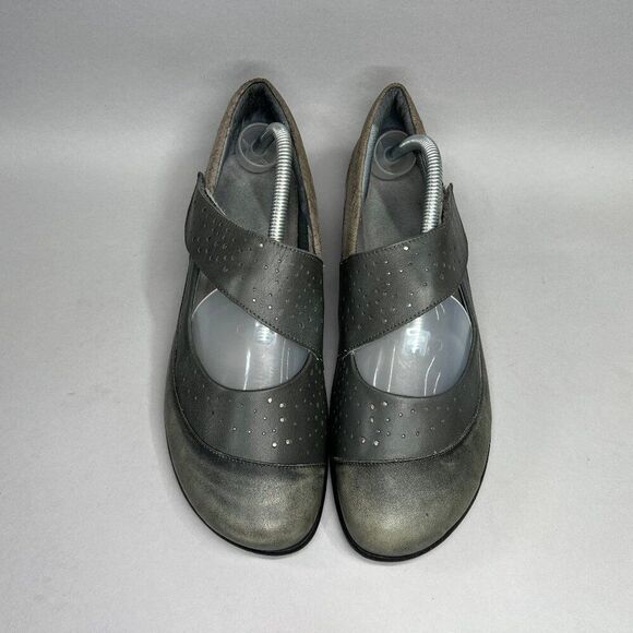 NAOT Mary Jane Shoes Women's Size 11.5 Gray Leather Slip On Comfort Adj Strap - Picture 3 of 12
